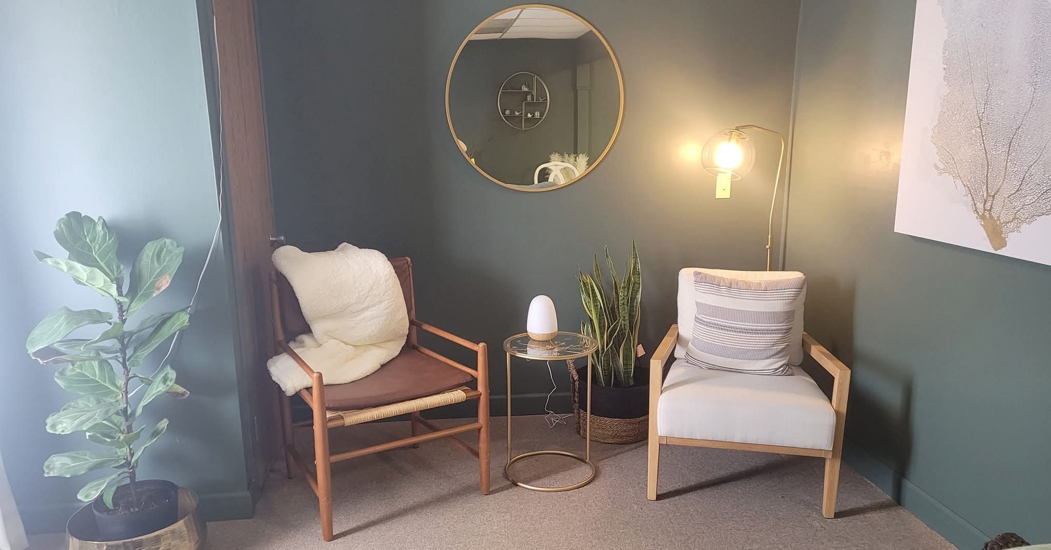 Calm treatment room at New Dimensions Bodywork in Grand Blanc